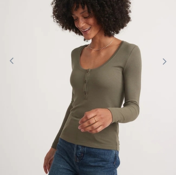 Marine Layer Tops - Marine Layer Lexi Ribbed Henley Olive
